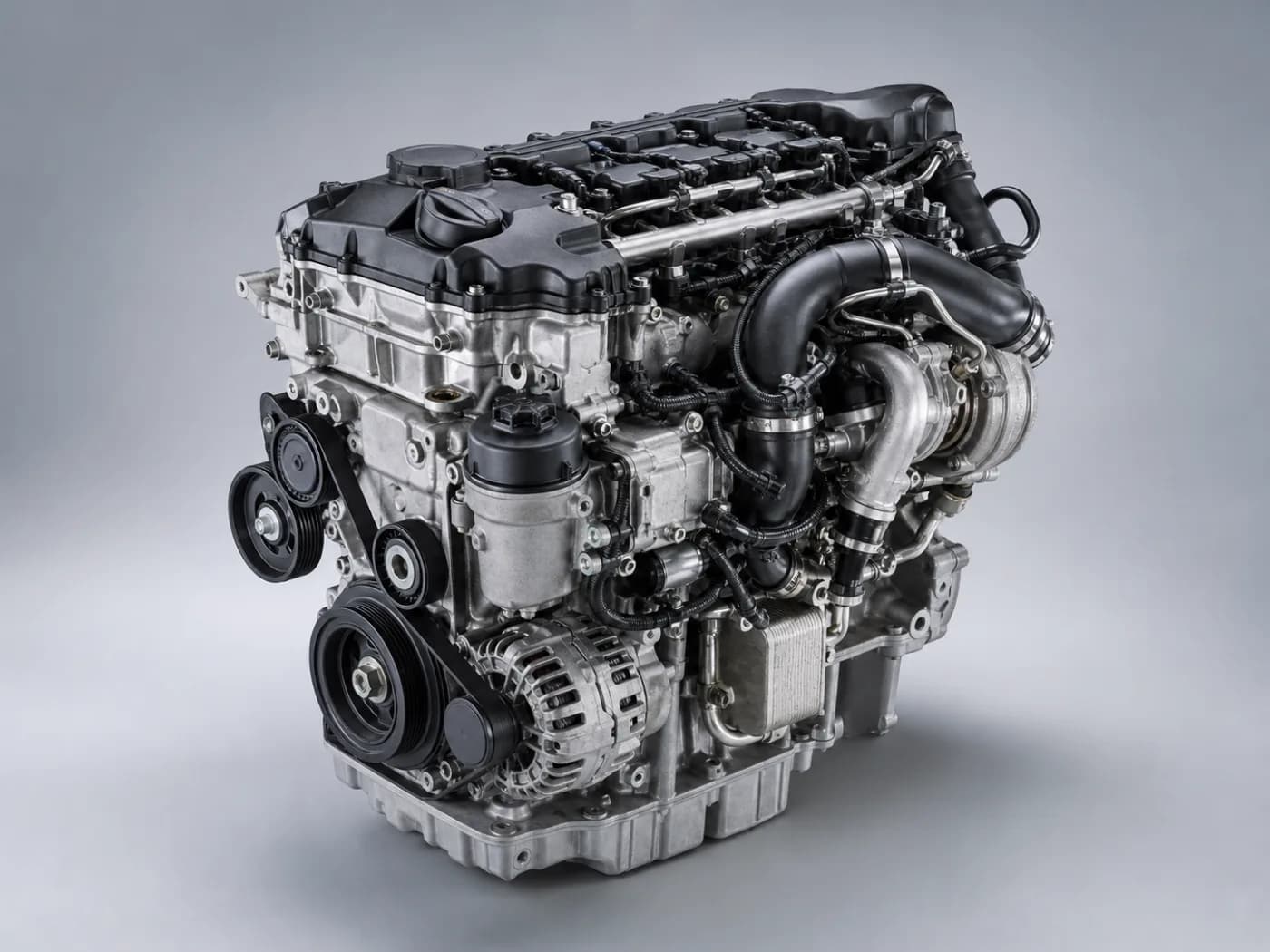 BMW N47D20C için nötr fonda temsilî dizel motor katalog görseli — üç çeyrek ana görünüm