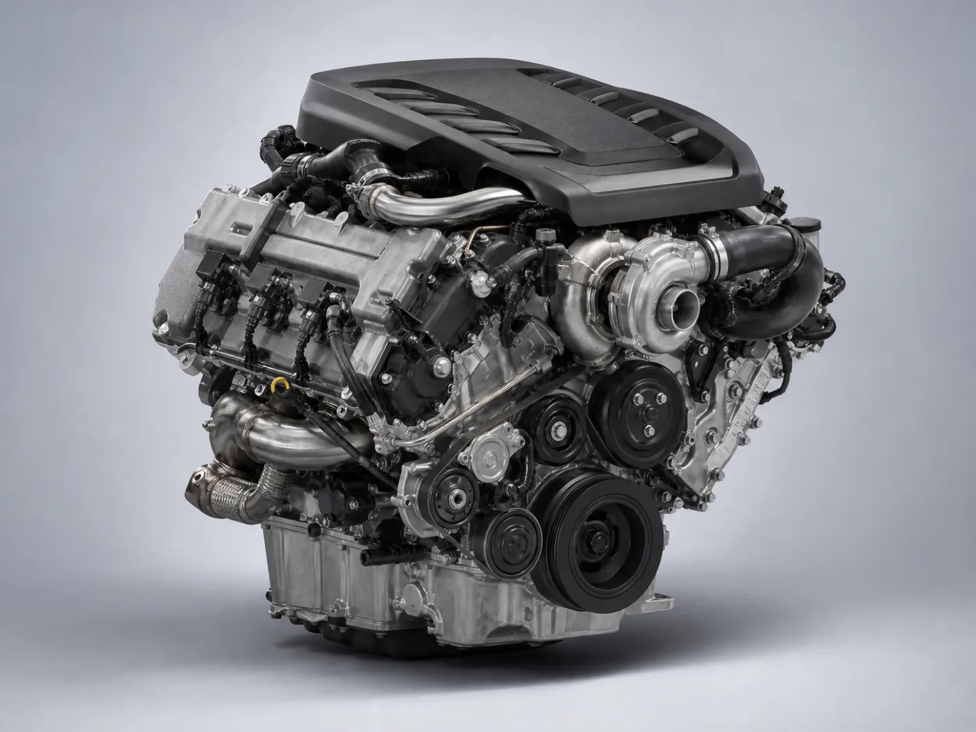 Jeep Grand Cherokee için nötr fonda temsilî 3.0 litre dizel motor katalog görseli — üç çeyrek ana görünüm